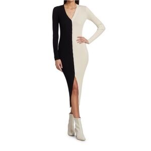 STAUD Shoko Two-Tone Colorblock Black and White Knit Dress XS